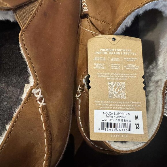 OluKai Moloa Men’s Nubuck Slipper Loafers Shoes $140 in Toffee Dk Wood - Picture 14 of 15